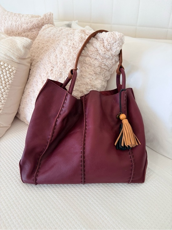 The Sak Handbags - The Sak Los Feliz Burgundy Leather Tote Bag with Tassel